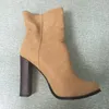 Hellbraune kurze Damenstiefel mit mittlerer Wade, spitzer Zehenbereich, runde Absätze, Stiefeletten, Zapatos Mujer, Stiefel für Damen, Uk-Schuhe, US-Größe 12