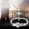 Stainless Steel Lovers Engagement Joyas Heart Lock Bracelet Love Key Shiny Rhinestone Pendant Necklace Couples Jewelry Set Wedding Gifts