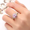 LuckyShine Christmas Holiday Gift Square Pink Kunzite White Topaz Gemstone 925 Sterling Silver For Women Cubic Zirconia Rings Free shipping