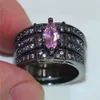 Mode 10kt svart guld fylld ädelsten ring finger dam marquise cut rosa simulerade diamant zircon ringar bröllop brud smycken för kvinnor