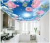 3d papier peint personnalisé photo non-tissé image Le ciel bleu blanc nuage de roses 3d peintures murales papier peint plafond chambre décoration peinture