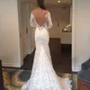 Elegant Fitted Lace Wedding Dresses Sexy Sheer Neckline Off the Shoulder Mermaid Long Sleeves Bridal Gowns Backless Court Train Custom Made