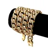 Tung 24K Solid Guldpläterad Miami Kubansk Länk Överdriven Glänsande Full Rhinestone Halsband Hip Hop Bling Smycken Hipster Men Curb Chain