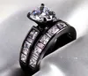 2016 Nouvelle Arrivée Bijoux Pour Femmes 10Kt or noir rempli Saphir Simulé Diamant De Mariage Fiançailles Coeur Bague ensemble cadeau Taille 5-11