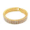 Trois rangées de strass en cristal brillant MIAMI CUBAN LINK Chaîne Bracelets Hip Hop Bling HIP-HOP Hommes Femmes Bracelets Chaînes Bangle3006