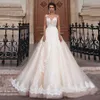 Sheer Scoop Escote Champán Color Bola Bola Vestido de boda Aplique Lace Illusion Atrás Vestido nupcial Vestido Para Casamento