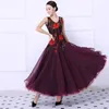 2019 NEW Adult/Girls Ballroom Dance Dress women Modern Waltz Standard Competition Dance Dress Red Sexy Lace Flower Printed Sleeveless Dress