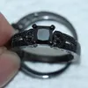 Hion Three-Heart Black Simuled Diamond Cz Dewelry Ring Кольцо 10 кт черновое золото, набор для обручального кольца для женщин, размер 283R