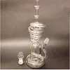 Glass water bongs 10.5" inch spiral tall rig with inline perc with 14mm spiral designed ,two functions Glass Recycler