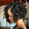 Ucuz Kısa Bob Brezilya Bouncy Kıvırcık Bakire İnsan Saç Dantelli Ön Peruk Siyah Kadınlar DHL Ücretsiz Kargo