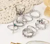 10 Pcs/set Bohemian Mermaid Tail Compass Yoga Water Drop Crystal Hollow Carved Diamond Women Ring Set Valentine's Day gift