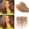 Indian Honey Blonde Ombre Human Hair Weaves With Ear to Ear Frontal Kinky Curly #27 Strawberry Blonde 3Bundles With 13x4 Full Spets Frontal