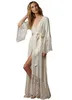 Venda quente Bathrobes Illusion marfim escuro chiffon chiffon sleepwear com laço applique cetim faixa casamento nupcial sxey casamento nightgown