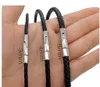 3mm, 4mm, 5mm slätt eller flätat svart äkta läderkabel halsband med 316L rostfritt stålfjädermekanisk lås (16-24 tum)