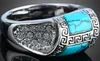 Turquoise Argent Plaqué Classique Anneaux De Mode Bijoux Parti Charme Cristal Cool Style En Gros Coréen Chaud Nouveau