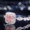 Yhamniオリジナルファインジュエリーレアル925スターリングシルバーリングセットピンクGEMストーンCZダイヤモンド高級結婚式のリング女性ギフトJZ201