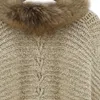 Maglione lavorato a maglia oversize 2016 New Fashion Autunno Inverno Donna manica a pipistrello Collo in pelliccia sintetica Cardigan lungo con giacca casual