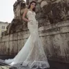 Julie Vino 2019 Vestidos de Noiva de Laço Complique Lace Appliqued Pulso de Enfeitamento Decote Backless Brown Vestidos Varredura de Trem Sereia Vestido de Noiva