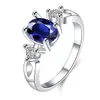 Gemischter Stil, hochwertiger, modischer Ring aus 925er Silber mit blauen Edelsteinen EMGR9, Bandförmiger ovaler Ring aus plattiertem Sterlingsilber, 10 Stück pro Menge