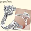 Vecalon fashion Design ring wedding Band ring for women 1ct Cz diamond ring 925 Sterling Silver Female Engagement Finger ring
