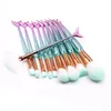 10pcs / set Maquillage Brosses Ensembles Mermaid 3D Coloré Colorful Professionnel Maquillage Brosses Fondation Blush Cosmetic Brush Set Kit
