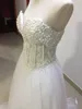 Espartilho Vestido de Baile Vestidos de Noiva Querida Frisado Cristal Tule Bling Vestidos de Noiva Lace Up Back Custom Made Dress Árabe236T