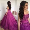 Purple Prom Dresses With Handmade Appliques Sleeveless African Sweetheart Ball Gown Evening Gowns Sweep Train Organza Pageant Dresses