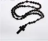 Bra lövträ Rosary Beaded Jesus Cross Trä Hänge Halsband för män och kvinnor Fine Smycken Gratis frakt