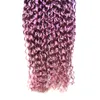 Cor Roxo / Rosa ombre cabelo brasileiro 40 pcs Kinky Curly Virgem Cabelo Trama Da Pele 100g Fita Em Extensões Do Cabelo Humano