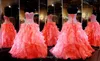 2016 Hot Sexy Bling Quinceanera Dresses Ball Gown Crystal Beads Organza Ruffles Tiered Long Floor Length Sweet 15 Party Prom Evening Gowns