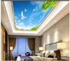 Hohe Qualität Benutzerdefinierte 3d decke tapetenwandbilder Blauer himmel weiß wolken grüne tauben 3D Decke tapete hintergrund wand wohnkultur