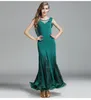 Free Shipping Green Adult/Girls Ballroom Dance Dress Modern Waltz Standard Competition Practice Dance Dress V-Collar Sleevless Lace Dress