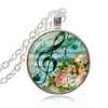 Musique Note Collier Treble G-Clef Pendentif Oiseau Bijoux Rose Fleur Rose Collier Verre Cabochon Papillon Pendentif Argent Charme Musicien Cadeau