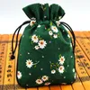 Elegant Small Cotton Linen Printed Jewelry Pouch Drawstring Chinese style Gift Packaging Decorative Coin Storage Tea Candy Favor Bags