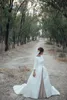 2019 Country Wedding Dresses with Detachable Skrit Bateau Neck A Line Bridal Gowns Long Sleeves White Satin Vintage Wedding Dress