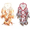 Wholesale- Heart Dream Catcher Brown Red Wall Hanging With Feather Bead Ornament Decoration