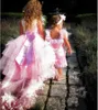 Charming Pink Ball Gown Flower Girl Dresses Luxury Feathers Sweep Train Tulle Girls Pageant Dresses First Communion Dresses Custom Made