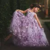 Лаванда кружева маленькие девочки театрализованное платья 3D аппликации малыша бальное платье цветочница платье длиной до пола тюль Первое причастие платья