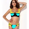 Top en onderkant 2 stks Zomer Triple Color Block Halternck Push Up Bathing Bikini Badpak Set met Zip Decor Badpak 40963 Dames Badmode