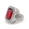 Män Silver Pläterad Ruby Hip Hop Micro Pave Cz Ring Punk Rap Smycken Storlek Tillgänglig