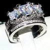 ブランド宝石リング指の指の3つの石の白いダイヤモンドリングセット2-In-1 925銀の婚約の結婚式の結婚指輪
