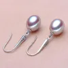 8-9mm White Pink Purple 100% Natural Freshwater Pearl Drop Earrings 925 Silver Zircon Jewelry for Women247p