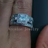 Vecalon Antique Ювелирные Изделия 3-в-1 Кольцо свадьбы 3-в-1 Набор для женщин 2CT Имитация Diamond CZ 10KT Белое золото заполненное кольцо