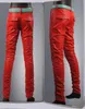 Wholesale-Hot Streetwear Pu Leather Mens Pants Full Length Hi-fashion Casual Men and Women Pants Black,Red Free Shipping