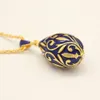 Collier Vintage Joan Rivers - Pendentif œuf Russe émaillé Fleuri - Thème Pâques - Longueur 76 Cm