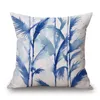 blue ink color palm cushion cover tropical decorative pillows case sofa couch chair home decor leaf plant cojines