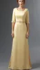 Robes de demoiselle d'honneur modestes longues en satin jaune avec demi-manches col carré taille perlée robe de demoiselle d'honneur mère élégante nouvelle vraie Ph3156