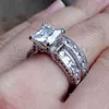 Vecalon moda jóias 7mm cz diamante noivado casamento anel conjunto para mulher 14kt ouro branco cheio festa ring192t
