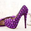 Purple Crystal Bridal Shoes High Heel Платформы ручной работы красивые страза Свадебная вечеринка.