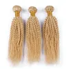 Extensions de cheveux blonds brésiliens vierges de qualité supérieure Kinky Curly 3Pcs # 613 Bleach Blonde Human Hair Weave Bundles 10-30 "Double trames